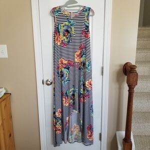 Hi/lo maxi dress floral stripe with pockets (XL)